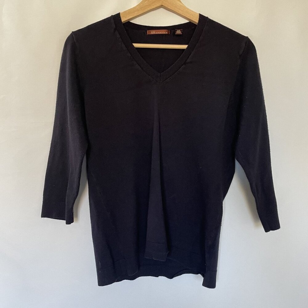 525 America women's size L navy blue v-neck sweater pullover 3/4 sleeves rayon